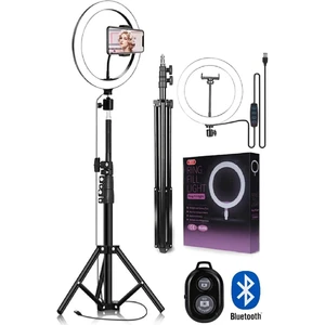 10 inç(26 Cm) Kumandalı Youtuber, Selfie LED Işık ve 210 cm Tripod Kuaför, Makyaj Işığı Tiktok Işığı