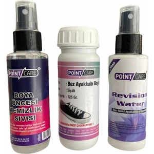 Point Care Siyah Kumaş ve Bez Ayakkabı Boyası 125 Gr. + Sihirli Sıvı + Boya Öncesi Temizlik Sıvısı