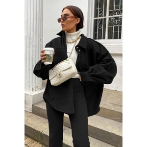 Mad Girls Siyah Over Size Gömlek Ceket MG1281