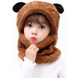 Panda Çocuk Kapşonlu Peluş Bere Atkı Welsoft Boyunluk Rüzgar Geçirmez Kulaklı Şapka