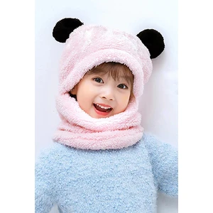 Panda Çocuk Kapşonlu Peluş Bere Atkı Welsoft Boyunluk Rüzgar Geçirmez Kulaklı Şapka