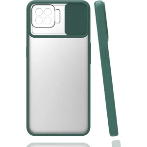 Oppo Reno 4 Lite Kılıf Kamera Sürgülü Kapak Koyu Yeşil