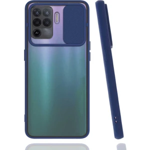 Oppo Reno 5 Lite Kılıf Kamera Sürgülü Kapak Lacivert