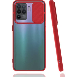 Oppo Reno 5 Lite Kılıf Kamera Sürgülü Kapak Kırmızı