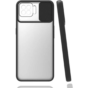 Oppo Reno 4 Lite Kılıf Kamera Sürgülü Kapak Siyah