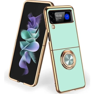 Samsung Galaxy Z Flip 3 5g Için Halka Tutucu Stand Darbeye Dayanıklı Yumuşak Tpu Elektroliz Tampon Kılıfı Kapağı Açık Yeşil (Yurt Dışından)