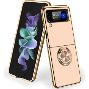 Samsung Galaxy Z Flip 3 5g Için Halka Tutucu Stand Darbeye Dayanıklı Yumuşak Tpu Elektroliz Tampon Kılıfı Kapağı Altın (Yurt Dışından)