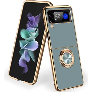 Samsung Galaxy Z Flip 3 5g Için Halka Tutucu Stand Darbeye Dayanıklı Yumuşak Tpu Elektroliz Tampon Kılıfı Kapağı Gri (Yurt Dışından)