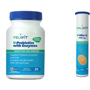 V-Probiotics Enzymes Takviye Edici Gıda 30 Kapsül+Velavit C 1000 Mg 20 Efervesan Tablet
