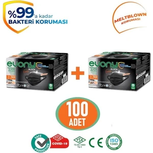 Evony Elastik Kulaklı Siyah Maske 100 Adet