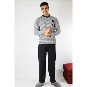 Pijama Gri Siyah Çizgili Pijama Takımı