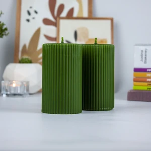 Oluklu Silindir 2'li Mum Seti 10 cm Yeşil