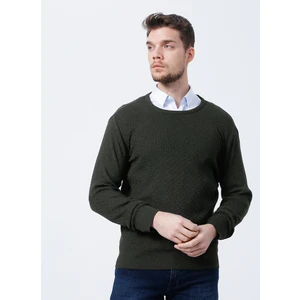 Benjamin-F Bisiklet Yaka BasicJakarlı Haki Melanj Erkek Kazak