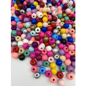Hedef Bijuteri Canlı Renk 10MM Karışık Renkli Ahşap Tahta Boncuk (50GR,~150 Adet)