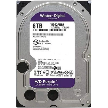 Western Digital WD Purple 3TB HDD ⑥ WD WD62PURZ Purple 6TB 5400RPM 64MB Sata3 180TB/Y 7/24 Fiyatı