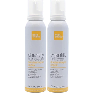 Milk Shake Chantilly Saç Kremi - Durulanmayan Yumuşatıcı ve Renk Koruyucu, 2×150 ml, Süt Proteinli,