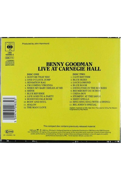 Benny Goodman – Live At Carnegie Hall (2 Cd)