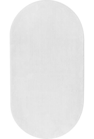 Diji Dekor Dijidekor Beyaz Oval Post Dokuma Halı Peluş Yumuşacık Kaymaz Antibakteriyel 40X60