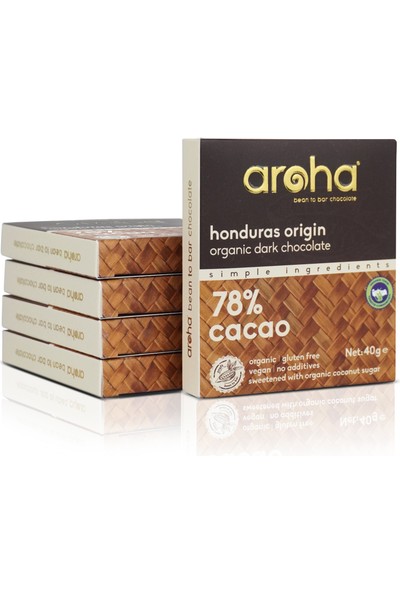 Aroha Çikolata - %78 Kakao Bitter, Honduras Sertifikalı Çikolata. 5 x 40 gr