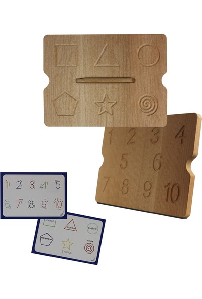 Montessori Eğitici Ahşap Oyuncak – Çift Taraflı Sayı ve Geometrik Şekilleri Öğrenme Tahtası