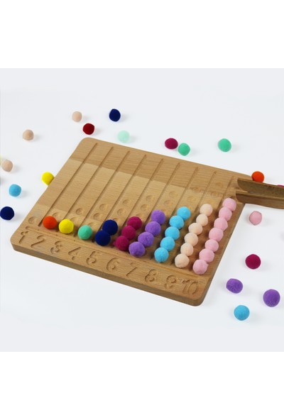 Zoziva Montessori Eğitici Ahşap Oyuncak – Renkli Keçe Topları Sayıları Öğrenme Tahtası