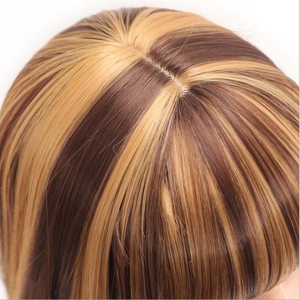 30INCH Uzun Düz Peruk Patlama ile Karışık Kahverengi ve Sarışın Kadınlar Içın Isıya Dayanıklı Sentetik Peruk fiyatları