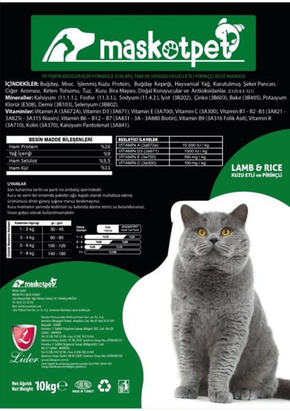 Enjoy Kuzu ve Pirinç Etli Yetişkin Kedi Maması 10 kg