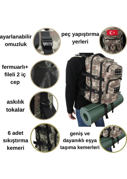 Su Geçirmez Çok Gözlü Kampçı-Seyahat-Dağcı-Outdoor-Askeri Taktik Sırt Çantası + 1 Adet Peç