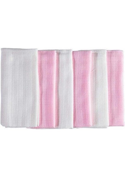 Müslin Kumaş Ağız Bezi 6lı Set Pembe-Beyaz