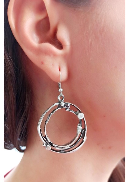 Antik Gümüş Kaplama Çember Şekilli El Yapımı Çift Küpe fiyatları