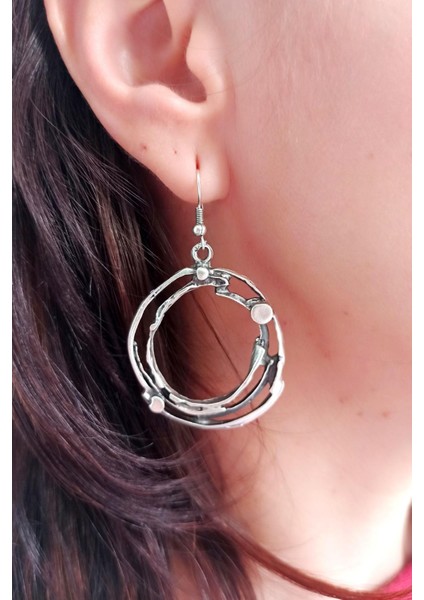 Antik Gümüş Kaplama Çember Şekilli El Yapımı Çift Küpe modelleri