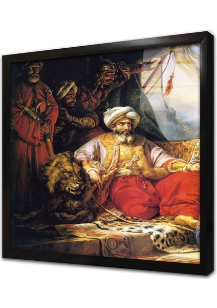 Aslan ve Sultan Çerçeveli Cam Tablo