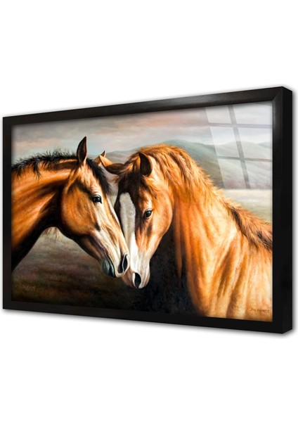 Atlar Çerçeveli Cam Tablo