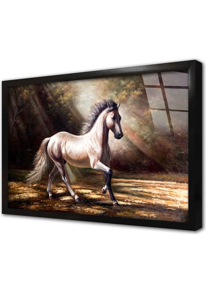 Beyaz At Çerçeveli Cam Tablo