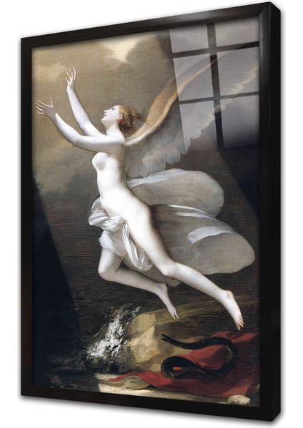 Göğe Uzanan Melek Çerçeveli Cam Tablo