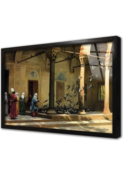 Camii Avlusu Uçan Kuşlar Çerçeveli Cam Tablo