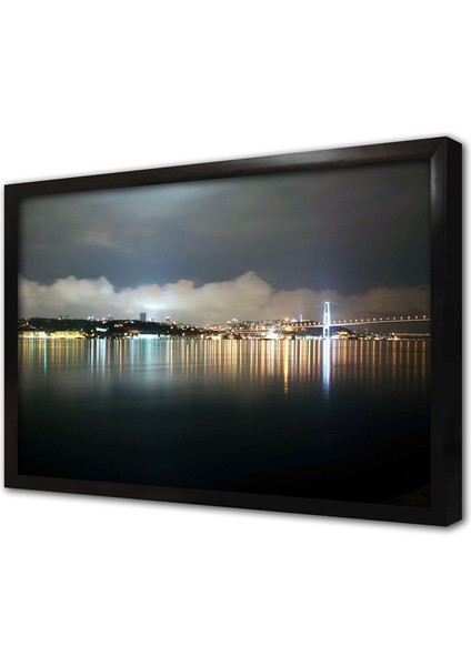 Gece Boğaziçi Köprüsü Çerçeveli Mdf Tablo