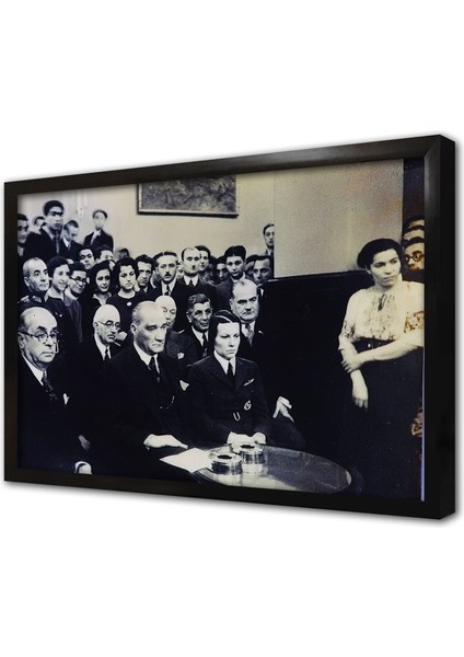 Atatürk ve Sabiha Gökçen Çerçeveli Mdf Tablo