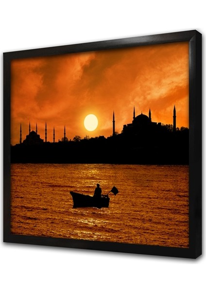 Gün Batımı Istanbul Silueti Çerçeveli Mdf Tablo