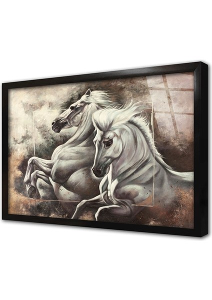 Beyaz At Çerçeveli Cam Tablo
