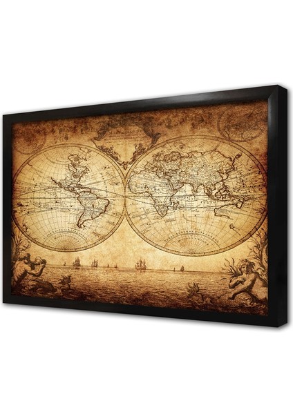 Eski Dünya Haritası Çerçeveli Mdf Tablo