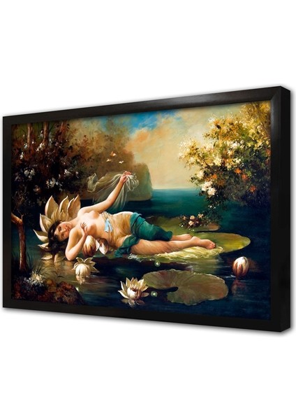 Gölde Uzanan Kadın Çerçeveli Mdf Tablo