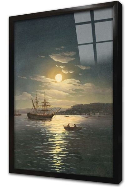 Dolunay ve Tekne Çerçeveli Cam Tablo