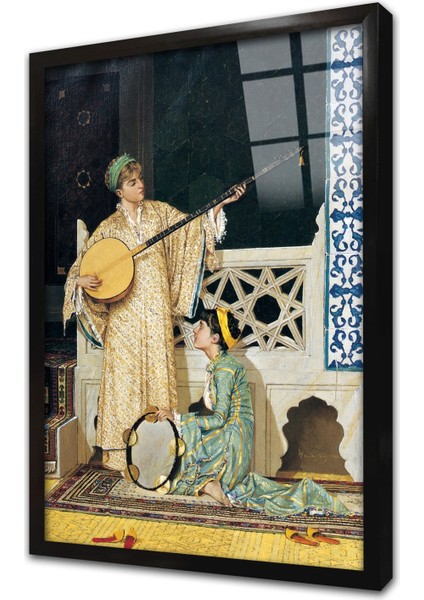 Iki Müzisyen Kız Çerçeveli Cam Tablo