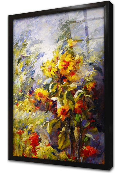 Çiçekler Çerçeveli Cam Tablo