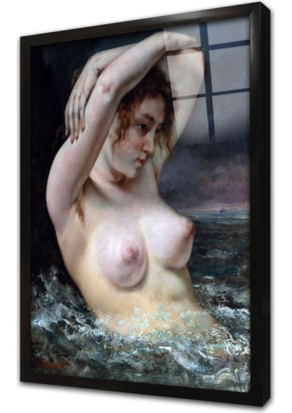 Dalgalar Içindeki Kadın Çerçeveli Cam Tablo