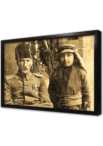 Atatürk Köylü Çocukla Çerçeveli Mdf Tablo