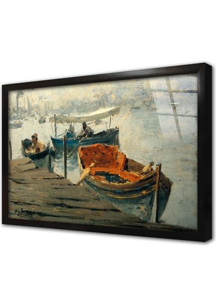 Istanbul Kırmızı Sandal Manzaralı Çerçeveli Cam Tablo