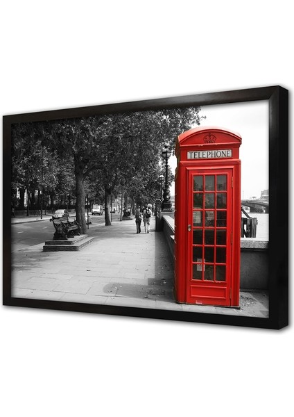 Londra Kırmızı Kulübe Çerçeveli Mdf Tablo