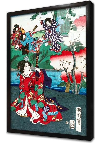 Japon Kadın Çerçeveli Cam Tablo